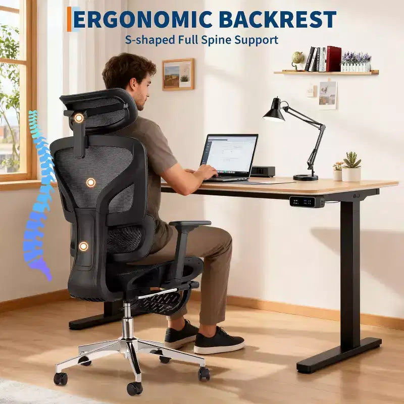 Sedia da ufficio ergonomica Acekool in rete con poggiapiedi, braccioli 4D e supporto lombare regolabile per casa o sala giochi