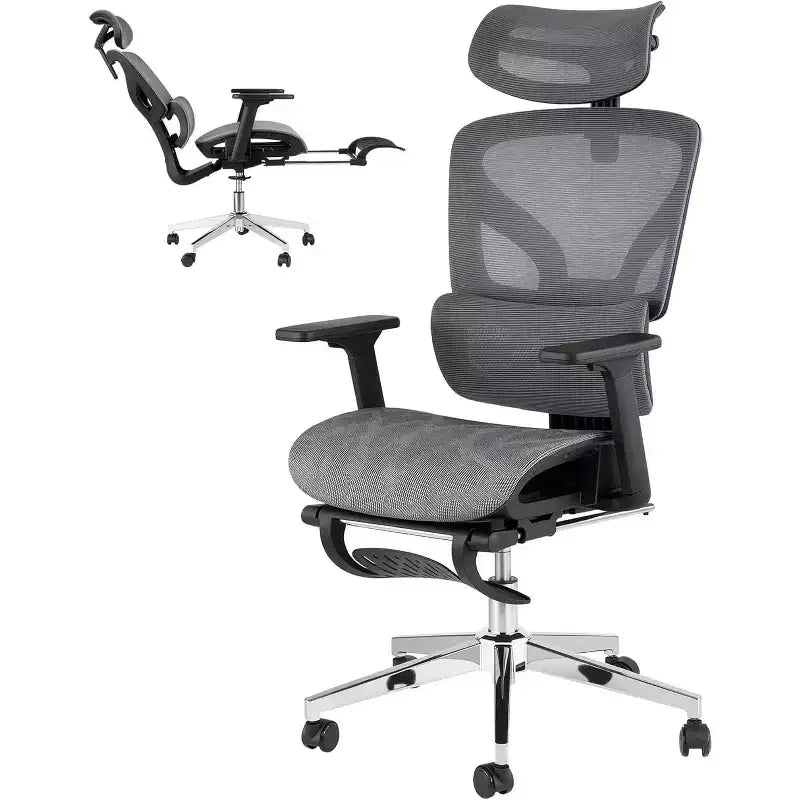 Sedia da ufficio ergonomica Acekool in rete con poggiapiedi, braccioli 4D e supporto lombare regolabile per casa o sala giochi