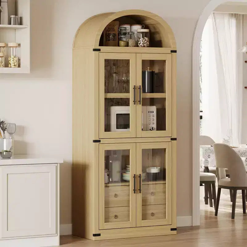 Arched Bookshelf, Tall Bookcase with Doors and Drawers Farmhouse Storage Cabinet Bookshelves for Home Office, Living Room, Bedroom