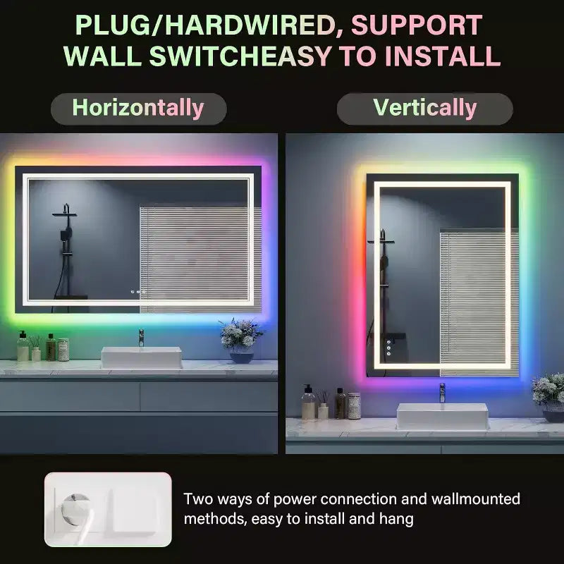 32*24in Bathroom Mirror,Waterproof Anti-Fog Vanity Mirror, 3 Color Temperatures,Dimmable , Touch Control Memory Function, Horizontal or Vertical Mount