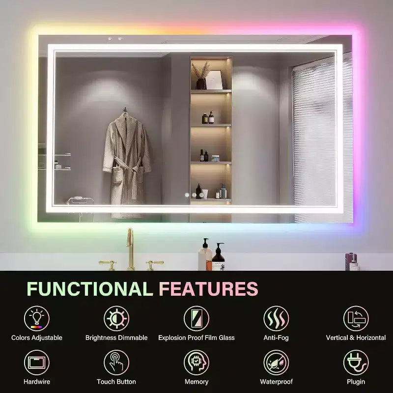 32*24in Bathroom Mirror,Waterproof Anti-Fog Vanity Mirror, 3 Color Temperatures,Dimmable , Touch Control Memory Function, Horizontal or Vertical Mount