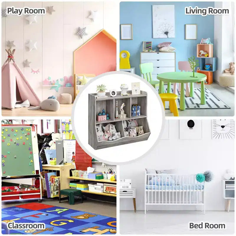 COZONY Kids Toy Storage Cabinet, 2-Piece Toy Bookshelf & Cubby Organizer with Bins, Bookcase for Bedroom & Playroom, Gray