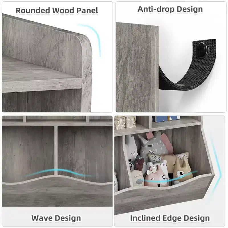 COZONY Kids Toy Storage Cabinet, 2-Piece Toy Bookshelf & Cubby Organizer with Bins, Bookcase for Bedroom & Playroom, Gray