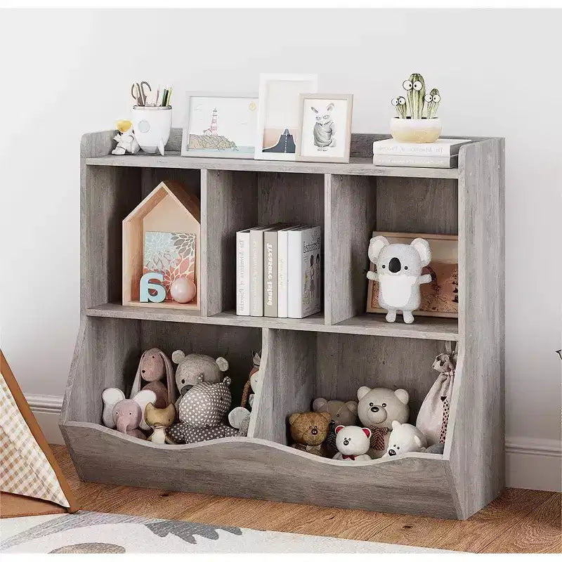 COZONY Kids Toy Storage Cabinet, 2-Piece Toy Bookshelf & Cubby Organizer with Bins, Bookcase for Bedroom & Playroom, Gray