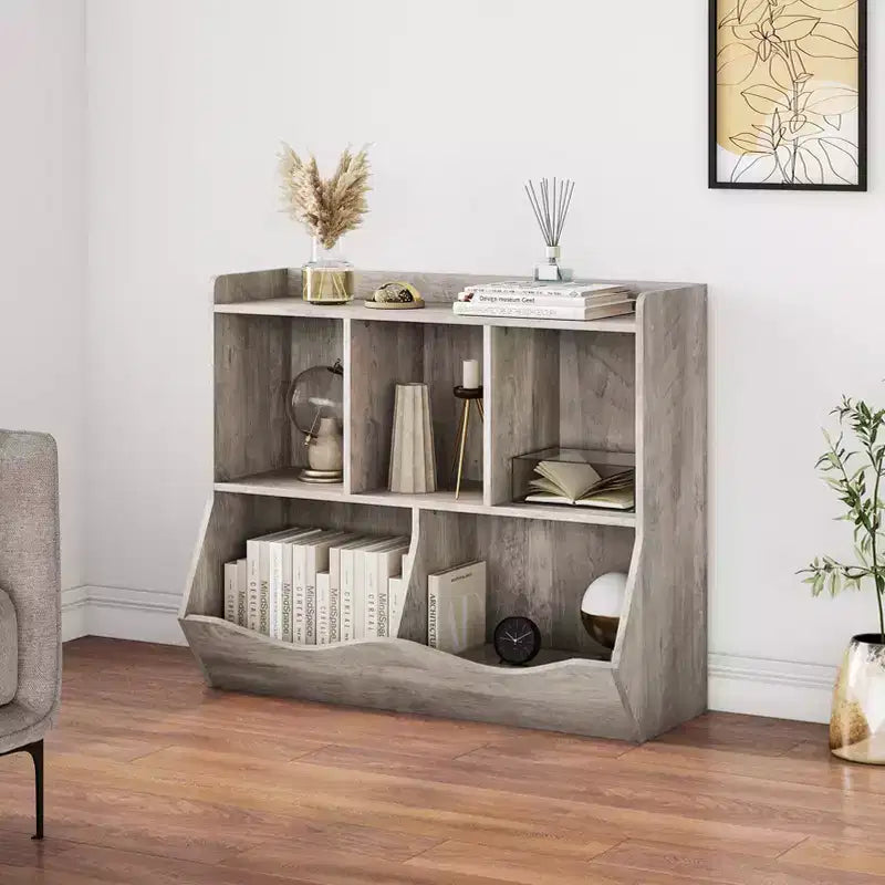 COZONY Kids Toy Storage Cabinet, 2-Piece Toy Bookshelf & Cubby Organizer with Bins, Bookcase for Bedroom & Playroom, Gray