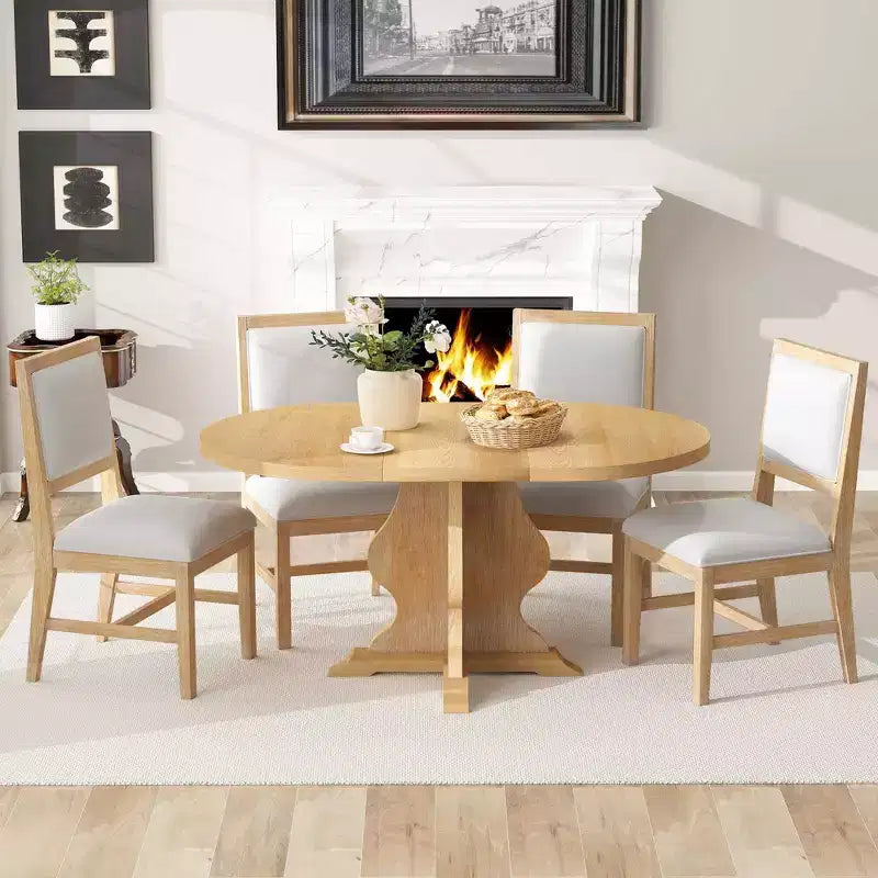 GDFStudio Mandy Farmhouse 5-Piece Extendable Dining Table Set with Upholstered Chairs