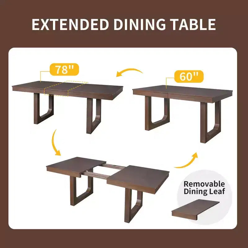 MAYEERTY 7-Piece Extendable Dining Set, 78 Rustic Table & 6 Chairs