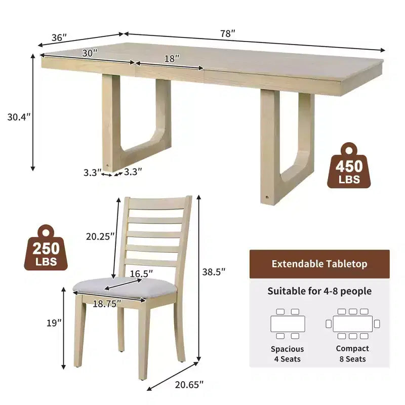 MAYEERTY 7-Piece Extendable Dining Set, 78 Rustic Table & 6 Chairs