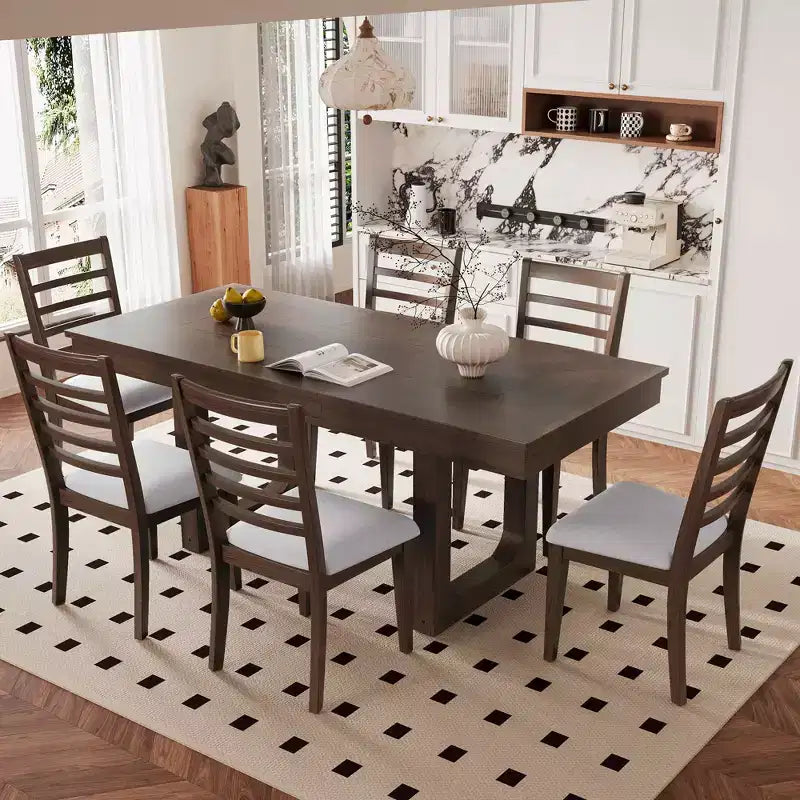 MAYEERTY 7-Piece Extendable Dining Set, 78 Rustic Table & 6 Chairs
