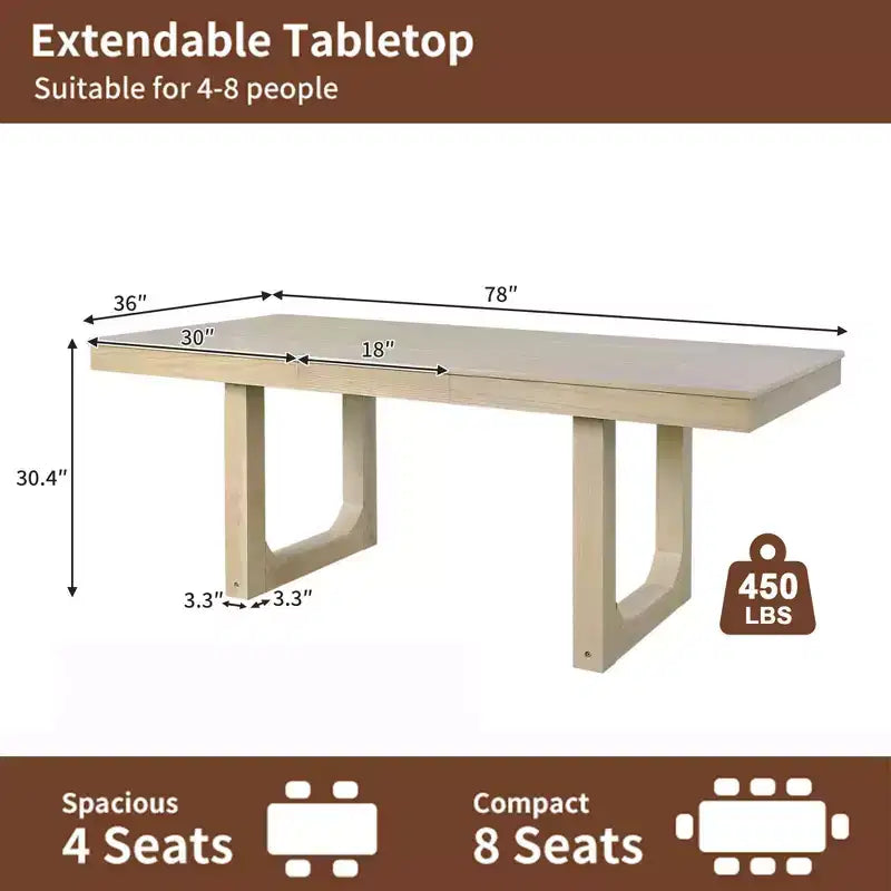MAYEERTY 7-Piece Extendable Dining Set, 78 Rustic Table & 6 Chairs