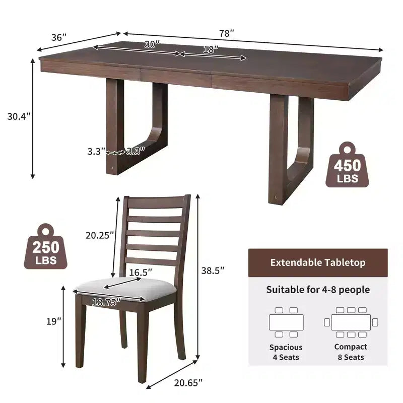 MAYEERTY 7-Piece Extendable Dining Set, 78 Rustic Table & 6 Chairs
