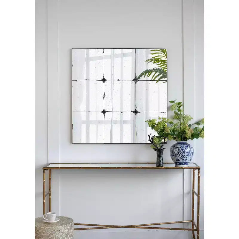36 x 36 Inch Traditional Antique Glass Panel Wall Mirror