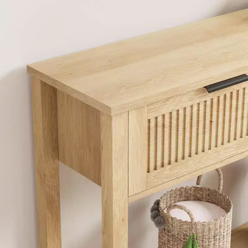 COZONY 43 Fluted Console Table with Burlywood 2 Drawers, 2-Tier Wooden Entryway Sofa Table