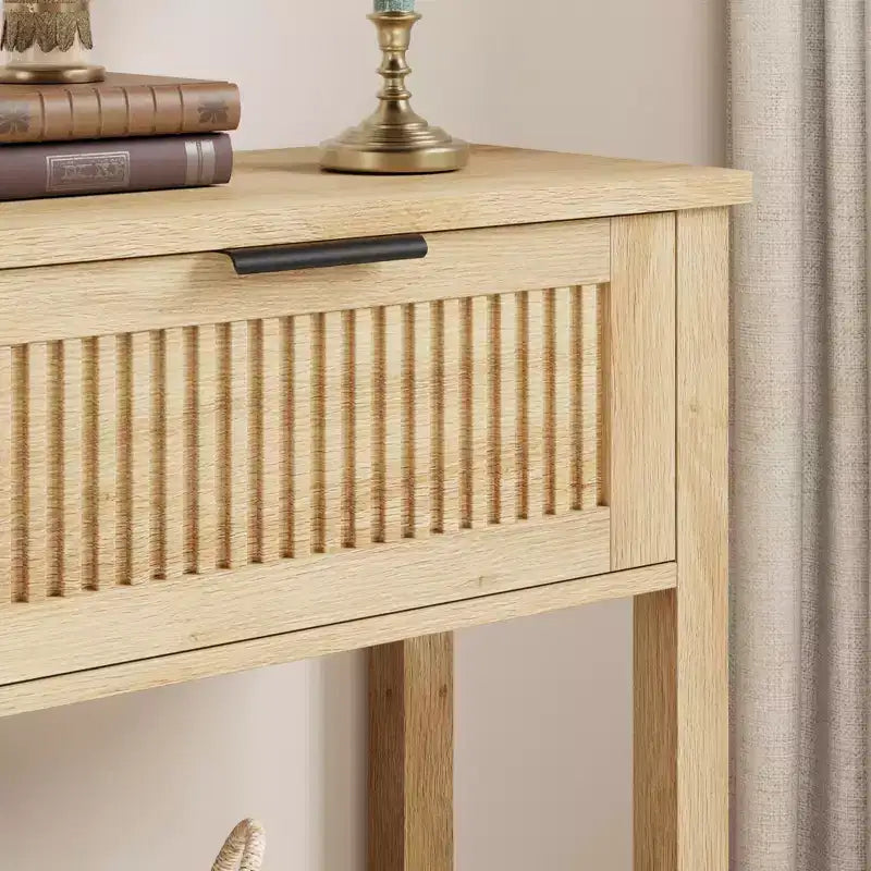 COZONY 43 Fluted Console Table with Burlywood 2 Drawers, 2-Tier Wooden Entryway Sofa Table