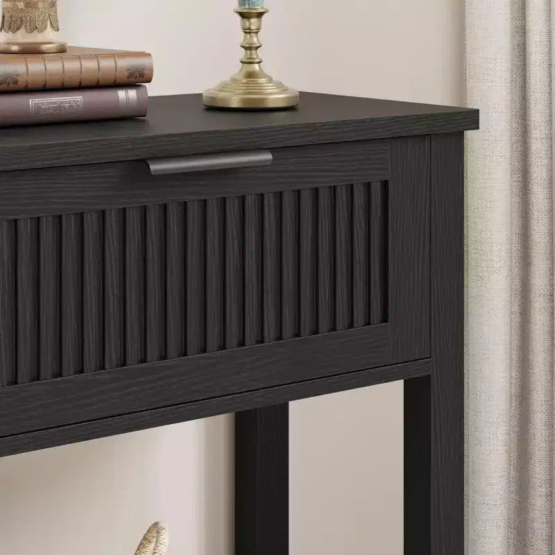 COZONY 43 Fluted Console Table with Burlywood 2 Drawers, 2-Tier Wooden Entryway Sofa Table