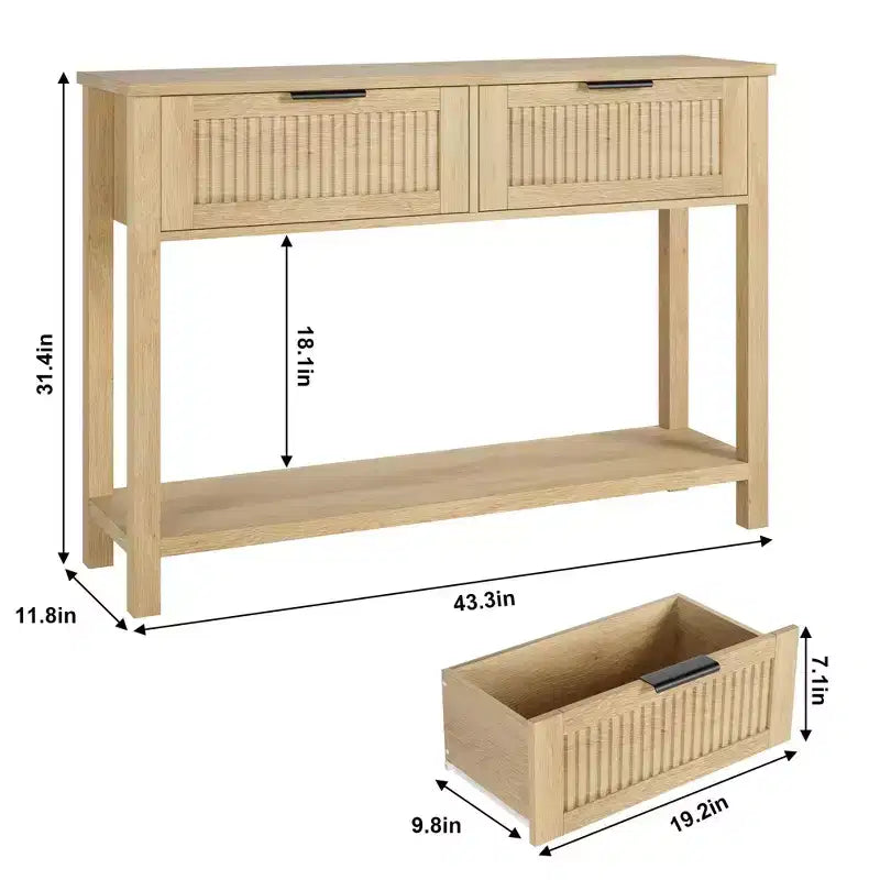 COZONY 43 Fluted Console Table with Burlywood 2 Drawers, 2-Tier Wooden Entryway Sofa Table