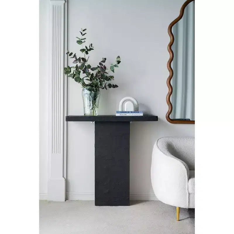 Black Rectangular Coffee Table with Pedestal Base 35.5x14x35.5
