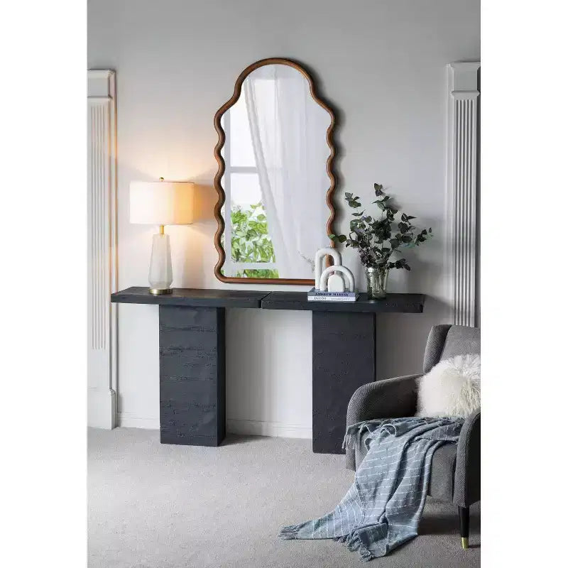 Black Rectangular Coffee Table with Pedestal Base 35.5x14x35.5