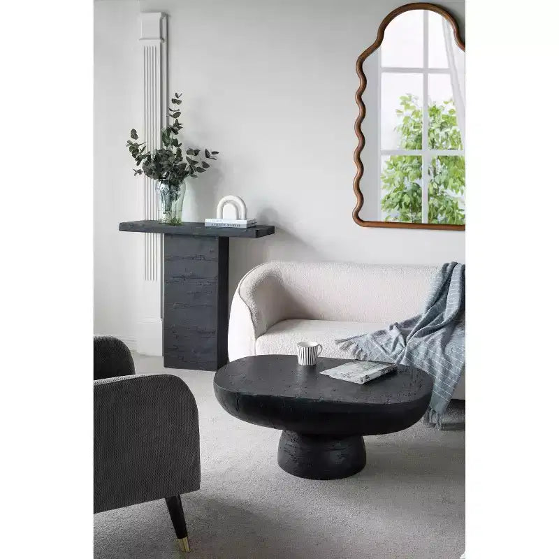 Black Rectangular Coffee Table with Pedestal Base 35.5x14x35.5