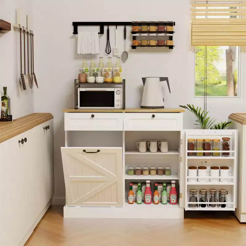 GDFStudio Avalon Trash Can Storage Cabinet with Tilt-Out Design and Drawers