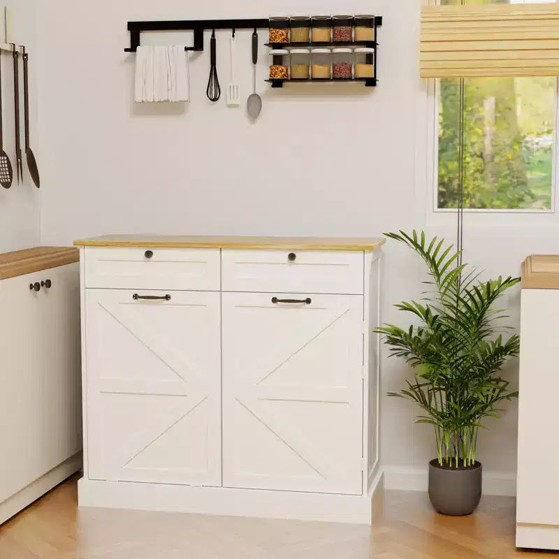 GDFStudio Avalon Trash Can Storage Cabinet with Tilt-Out Design and Drawers