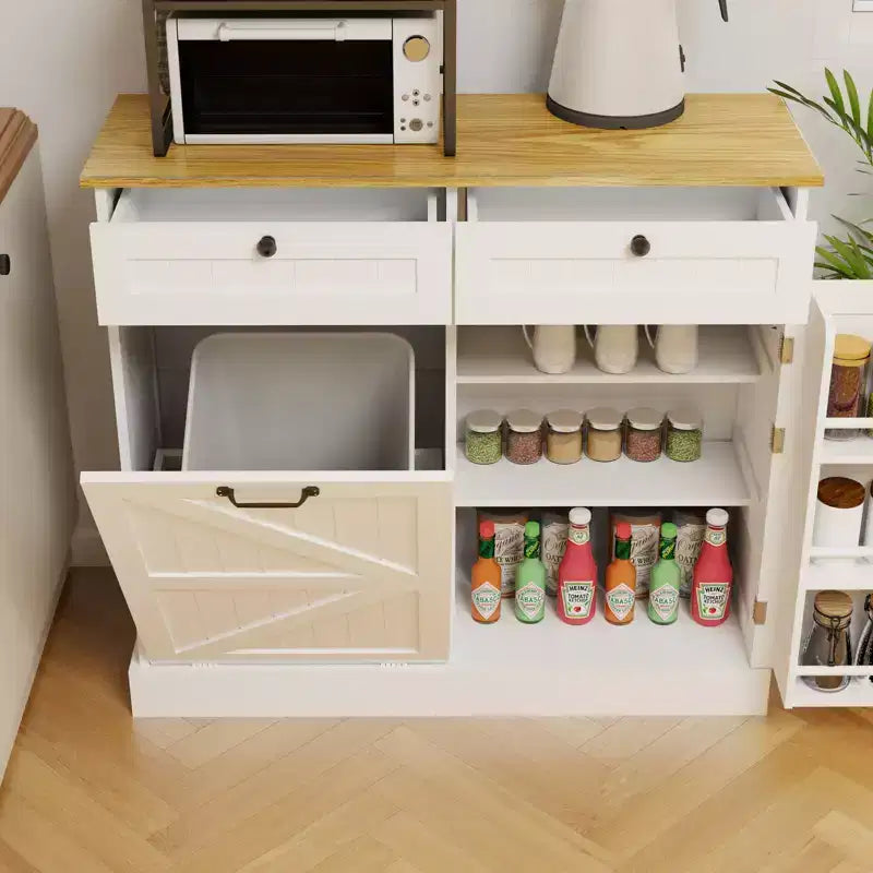 GDFStudio Avalon Trash Can Storage Cabinet with Tilt-Out Design and Drawers