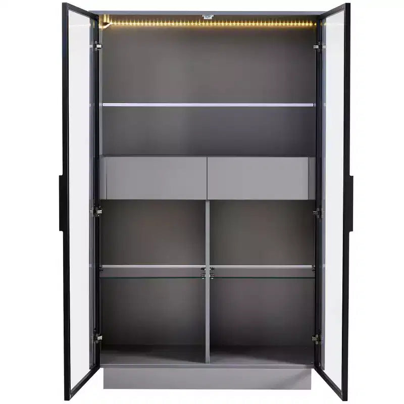 60.6 Tall Display Cabinet with Drawers and Glass Shelves, Modern Storage Unit with LED Lights For Living Room - Panipeachy