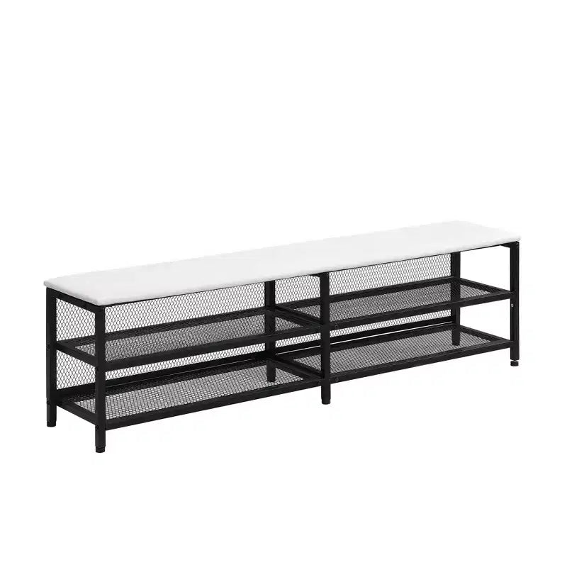 Luxystar Full Size Metal Platform Bed with Upholstered Headboard, 2-Tier Storage Shelves, Wooden Storage Cabinet and USB Charging Ports