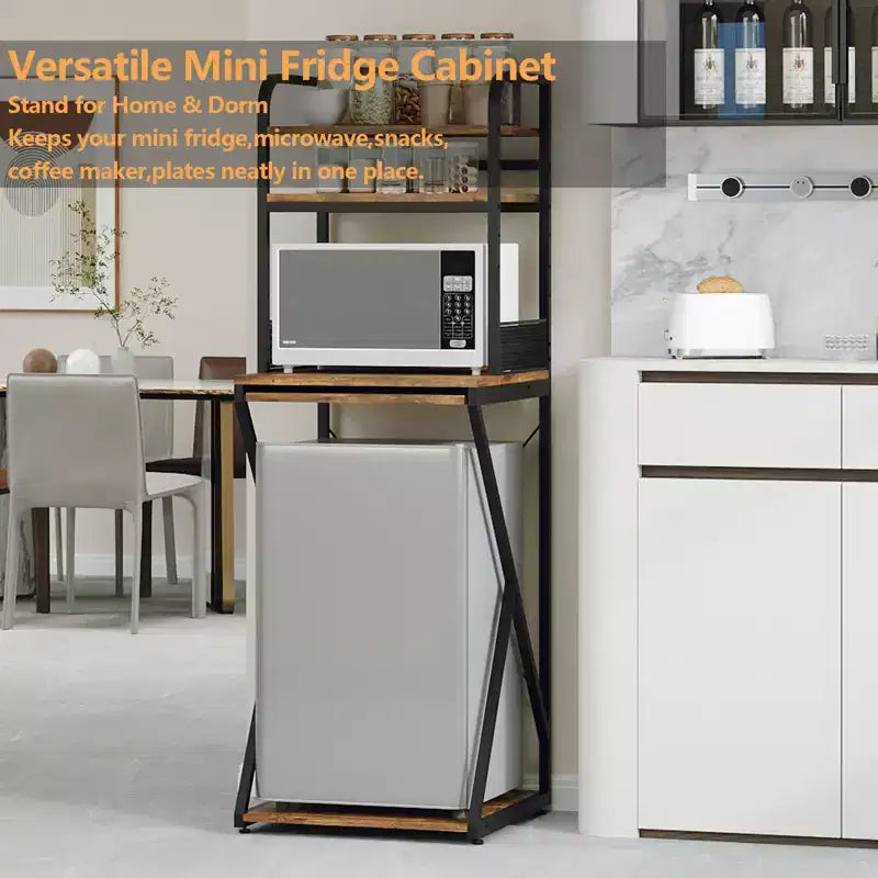 4-Tier Mini Shelf with Power Outlet and Storage  Mini Fridge Stand, Microwave Oven Stand Table, Bar Cabinet, for Kitchen, Living Room, Office