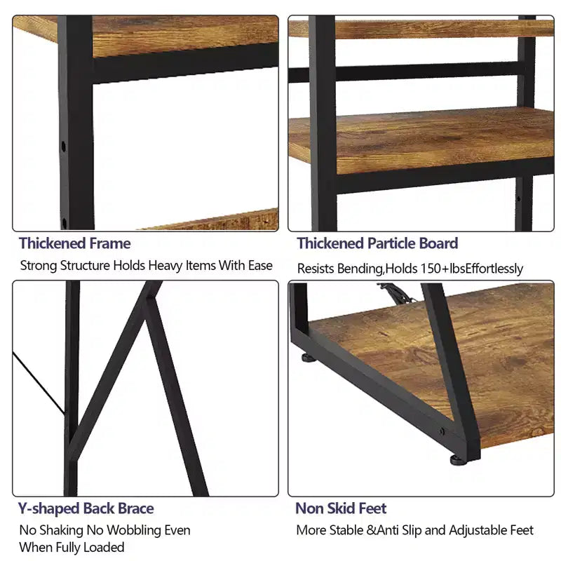 4-Tier Mini Shelf with Power Outlet and Storage  Mini Fridge Stand, Microwave Oven Stand Table, Bar Cabinet, for Kitchen, Living Room, Office