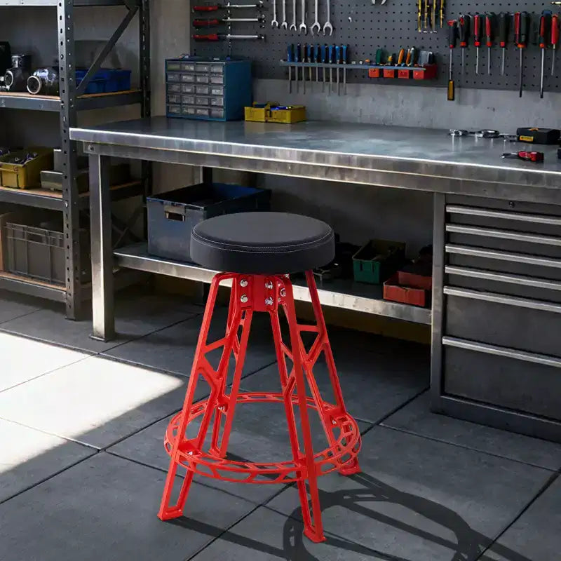 Costway 28 Inch Swivel Shop Stool with Round Padded Seat for Work Shop and Auto Repair Red + Black