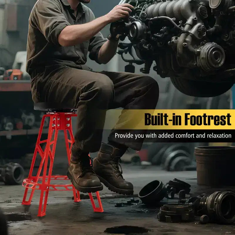 Costway 28 Inch Swivel Shop Stool with Round Padded Seat for Work Shop and Auto Repair Red + Black