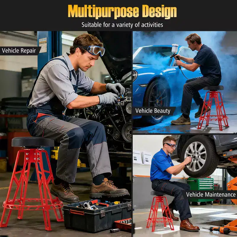 Costway 28 Inch Swivel Shop Stool with Round Padded Seat for Work Shop and Auto Repair Red + Black