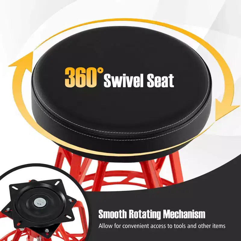 Costway 28 Inch Swivel Shop Stool with Round Padded Seat for Work Shop and Auto Repair Red + Black
