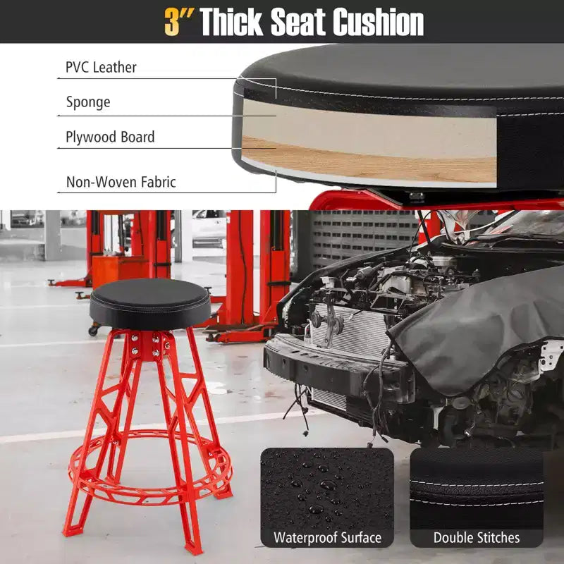 Costway 28 Inch Swivel Shop Stool with Round Padded Seat for Work Shop and Auto Repair Red + Black