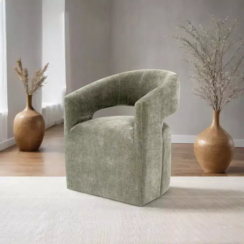 TUYOHW Barrel-Back Accent Chair,Armchair with Pedestal Base,Casters,Round Seat,Neutral Textured Fabric,Lounge Chair for Living Room,Bedroom