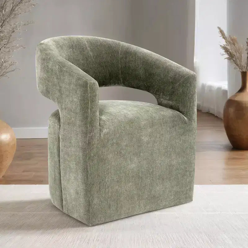 TUYOHW Barrel-Back Accent Chair,Armchair with Pedestal Base,Casters,Round Seat,Neutral Textured Fabric,Lounge Chair for Living Room,Bedroom
