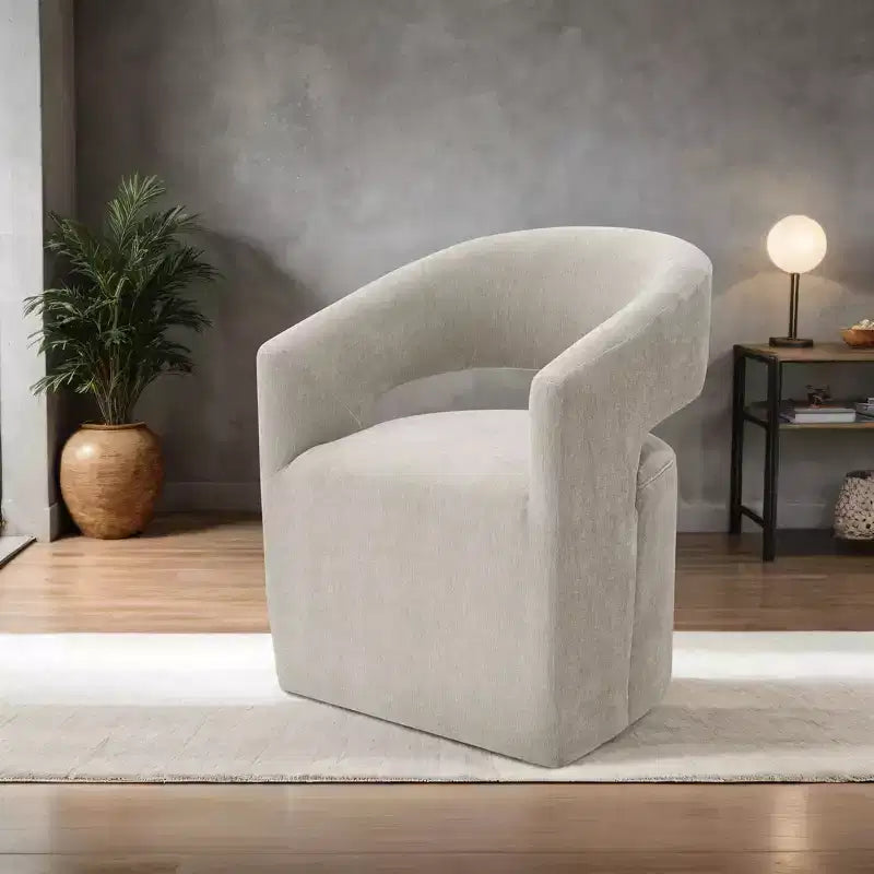 TUYOHW Barrel-Back Accent Chair,Armchair with Pedestal Base,Casters,Round Seat,Neutral Textured Fabric,Lounge Chair for Living Room,Bedroom