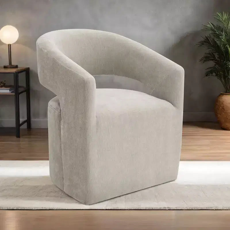 TUYOHW Barrel-Back Accent Chair,Armchair with Pedestal Base,Casters,Round Seat,Neutral Textured Fabric,Lounge Chair for Living Room,Bedroom
