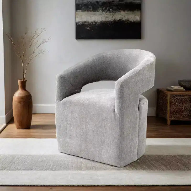 TUYOHW Barrel-Back Accent Chair,Armchair with Pedestal Base,Casters,Round Seat,Neutral Textured Fabric,Lounge Chair for Living Room,Bedroom