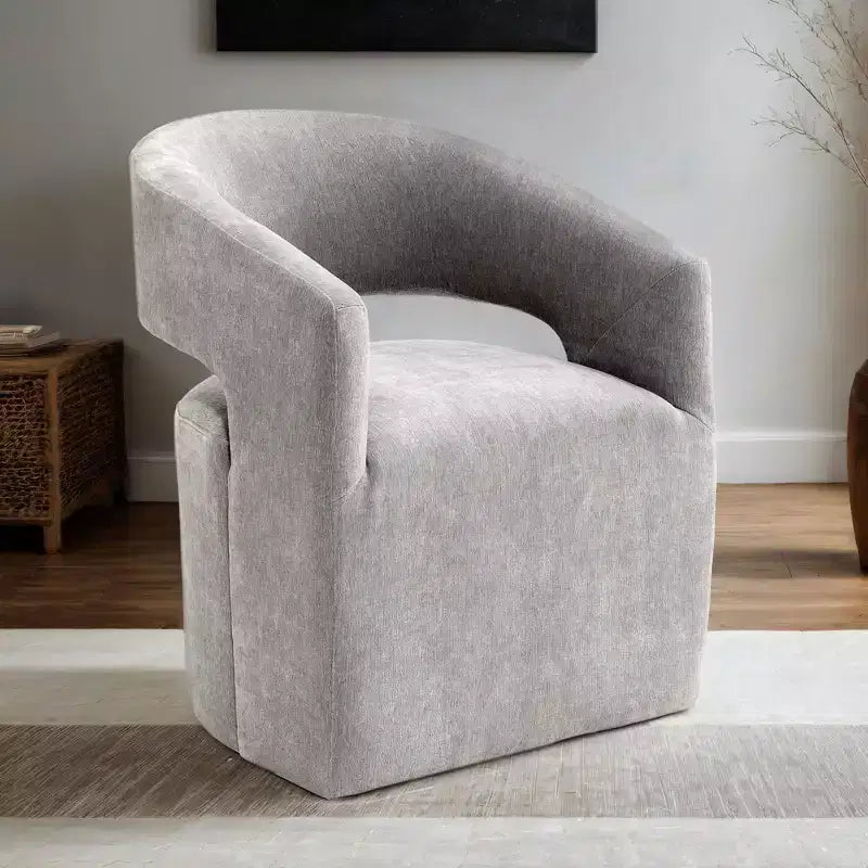 TUYOHW Barrel-Back Accent Chair,Armchair with Pedestal Base,Casters,Round Seat,Neutral Textured Fabric,Lounge Chair for Living Room,Bedroom