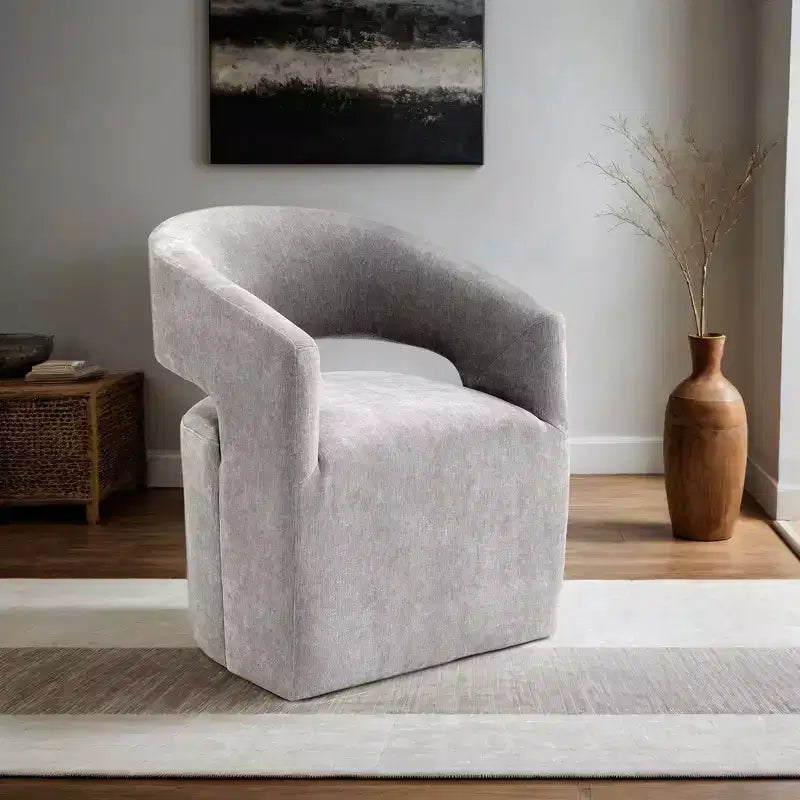 TUYOHW Barrel-Back Accent Chair,Armchair with Pedestal Base,Casters,Round Seat,Neutral Textured Fabric,Lounge Chair for Living Room,Bedroom