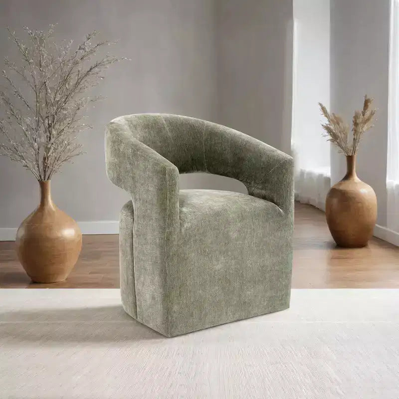 TUYOHW Barrel-Back Accent Chair,Armchair with Pedestal Base,Casters,Round Seat,Neutral Textured Fabric,Lounge Chair for Living Room,Bedroom