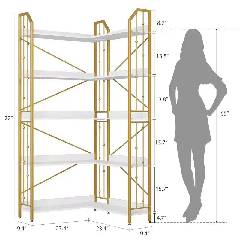 Acekool 72 Inch Light Green Five Tier Corner Bookshelf for Living Room and Bedroom Storage