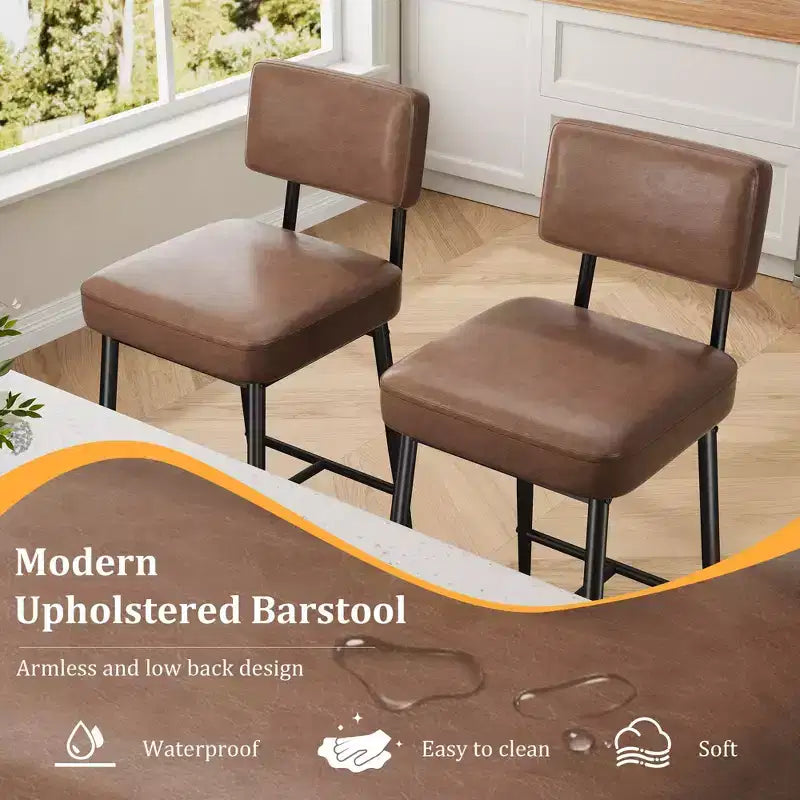 COZONY Counter Height Bar Stools Set of 2, 26 Faux Leather Bar Chairs with Backrest for Kitchen Island and Dining Room