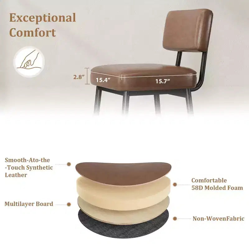 COZONY Counter Height Bar Stools Set of 2, 26 Faux Leather Bar Chairs with Backrest for Kitchen Island and Dining Room