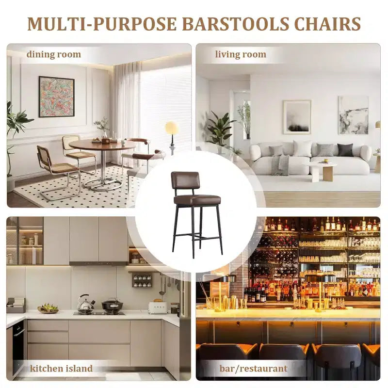 COZONY Counter Height Bar Stools Set of 2, 26 Faux Leather Bar Chairs with Backrest for Kitchen Island and Dining Room