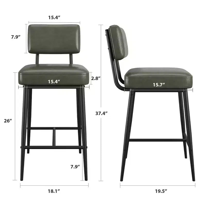 COZONY Counter Height Bar Stools Set of 2, 26 Faux Leather Bar Chairs with Backrest for Kitchen Island and Dining Room