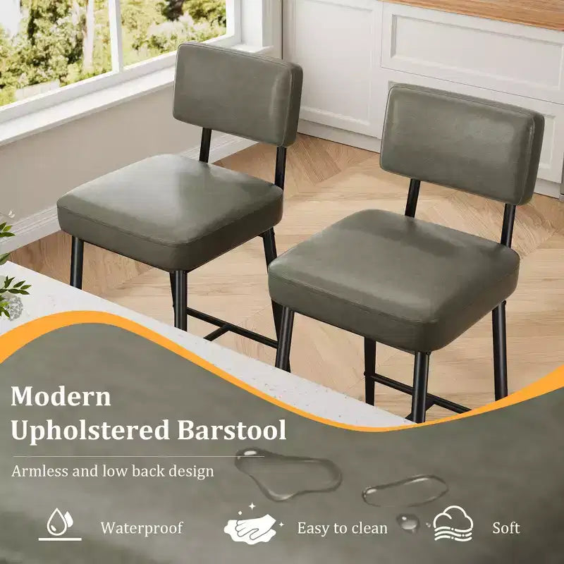 COZONY Counter Height Bar Stools Set of 2, 26 Faux Leather Bar Chairs with Backrest for Kitchen Island and Dining Room
