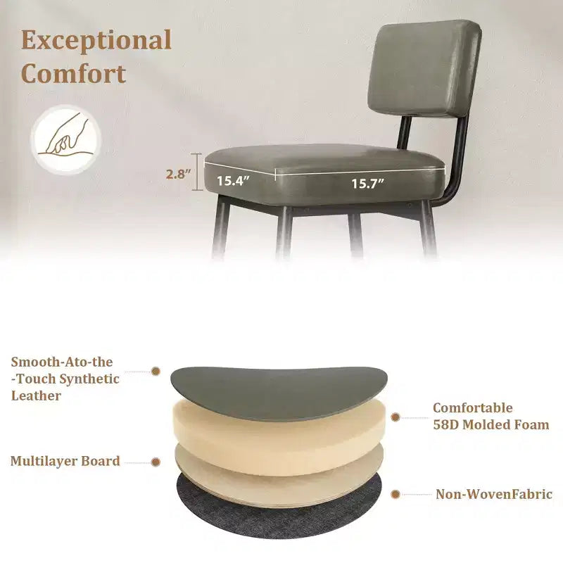 COZONY Counter Height Bar Stools Set of 2, 26 Faux Leather Bar Chairs with Backrest for Kitchen Island and Dining Room